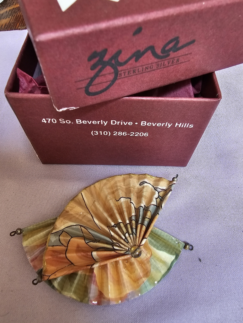 Zina Sterling Silver Decorative Mother-of-Pearl Fan Brooch - Multicolor